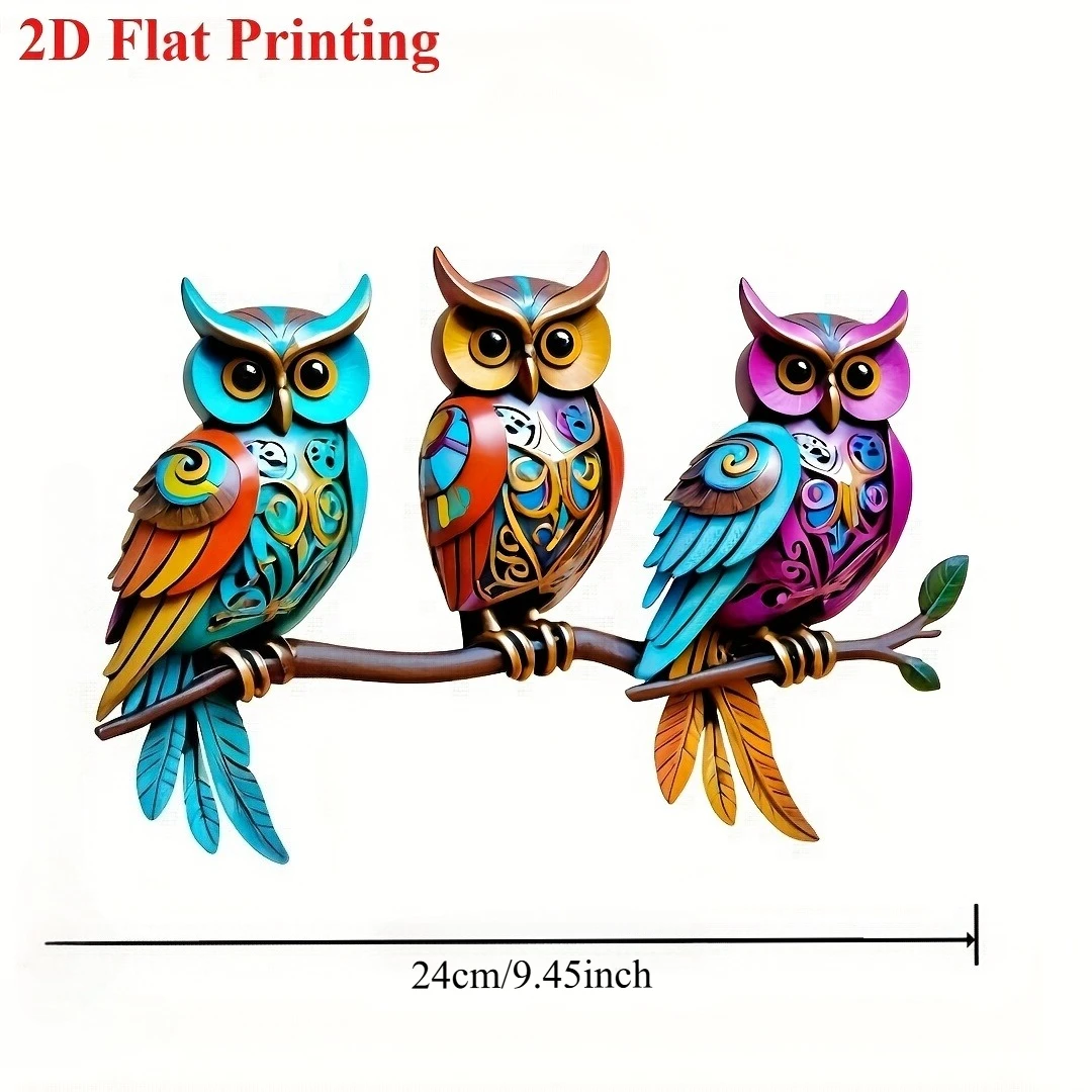 Bohemian Style Three Owl Metal Wall Art Decoration, Courtyard, Living Room And Bedroom Outdoor Fence Decoration, 2D Flat