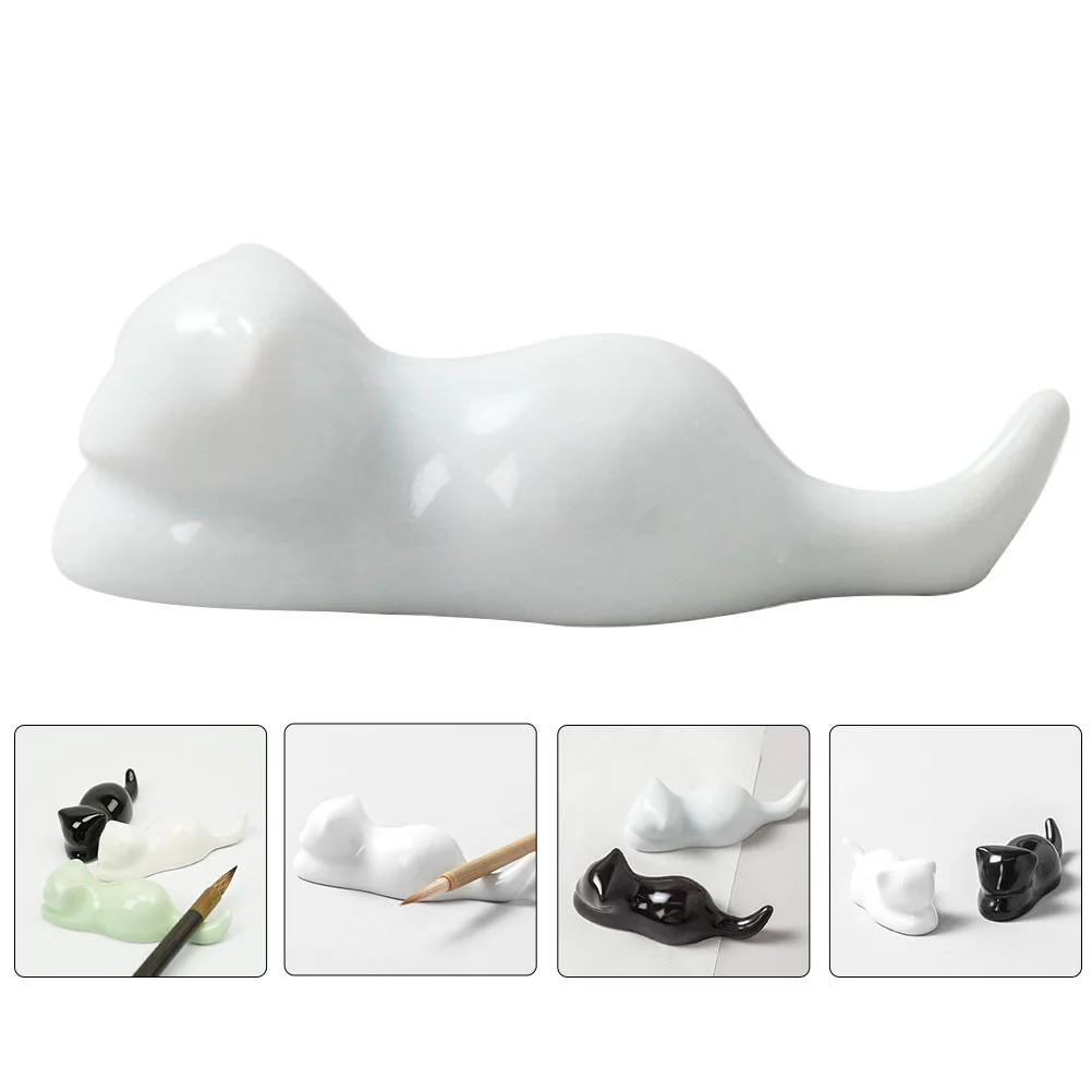 

Elegant Ceramic Pen Stand Chinese Calligraphy Brush Holder Cat Shape Design Artistic Desktop Organizer Ink Pen Stand
