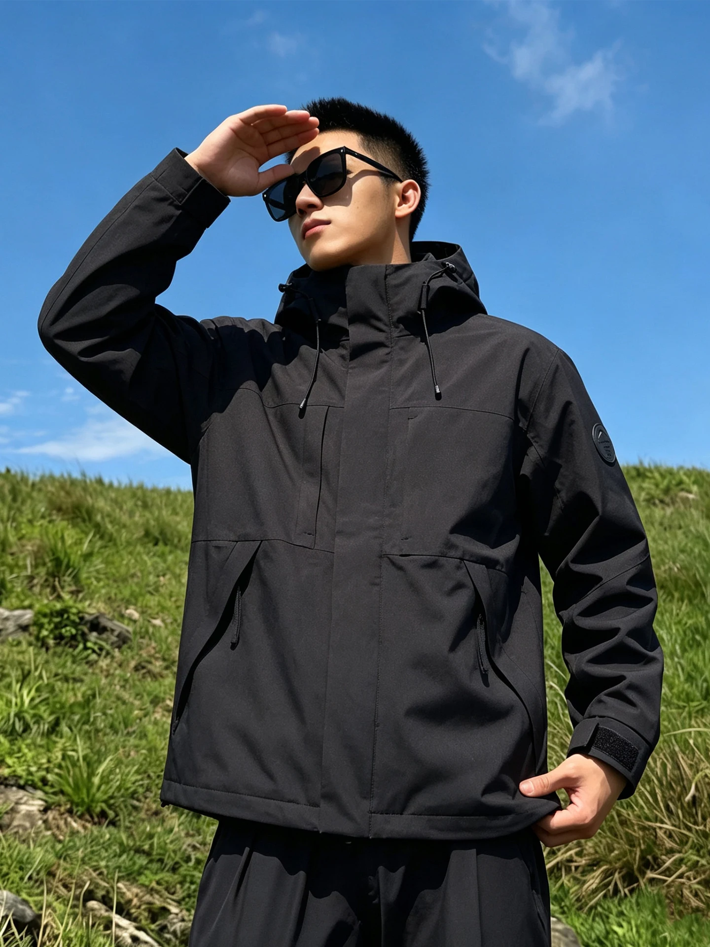 Outdoor Three-in-One Detachable Inner  Windproof Waterproof Men's Hiking Jacket Coat Youth Trendy Loose Fit Long Sleeve