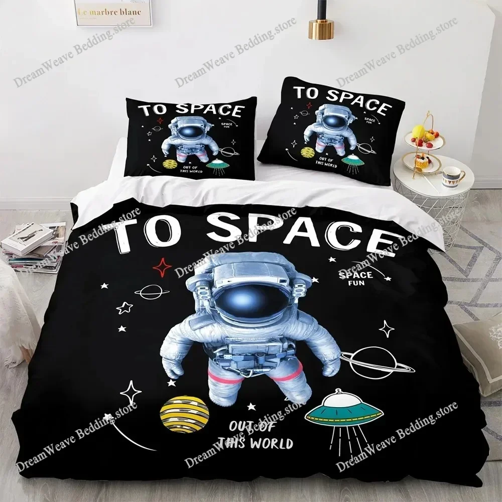 3D Astronaut King Queen Duvet Cover Cartoon Galaxy Universe Bedding Set for Boys Girls Outer Space Soft Quilt Cover Luxury Gift