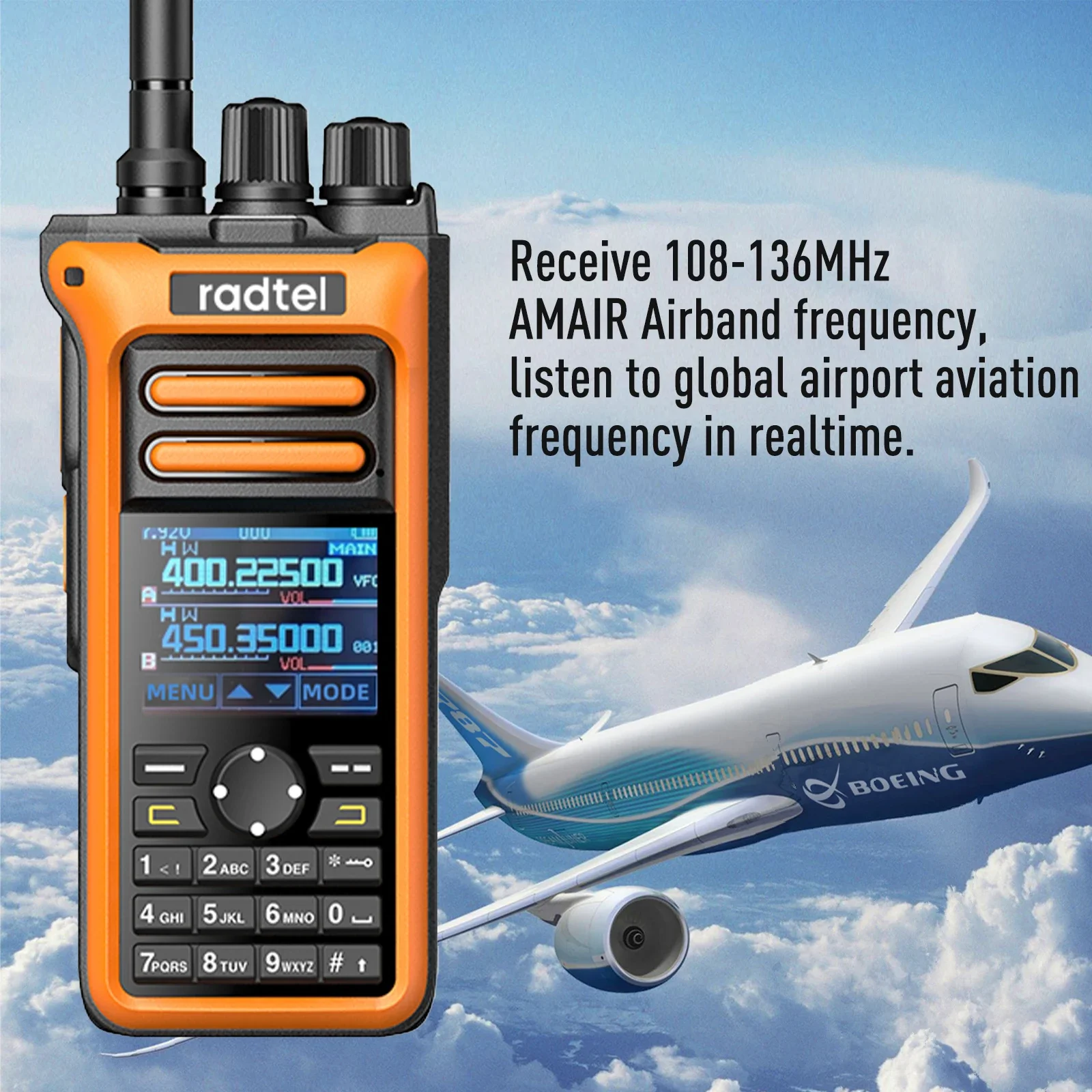 Radtel-Air Band Full Band Walkie Talkie, Amador Ham, 199CH HT, USB-C Bateria, NOAA, FM, AM, Gravação, Vibração, RT-752, 10W