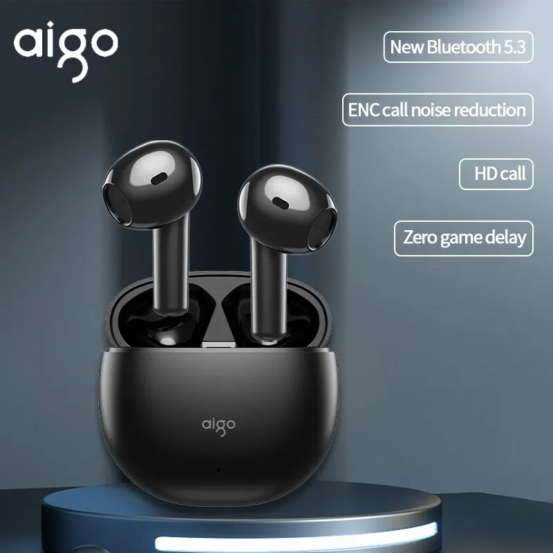 Aigo TA68 Earphone Bluetooth 5.3 9D Surround Sound 21h TWS Wireless Earbuds Stereo Sports Headphones Dual HD Microphone Gaming