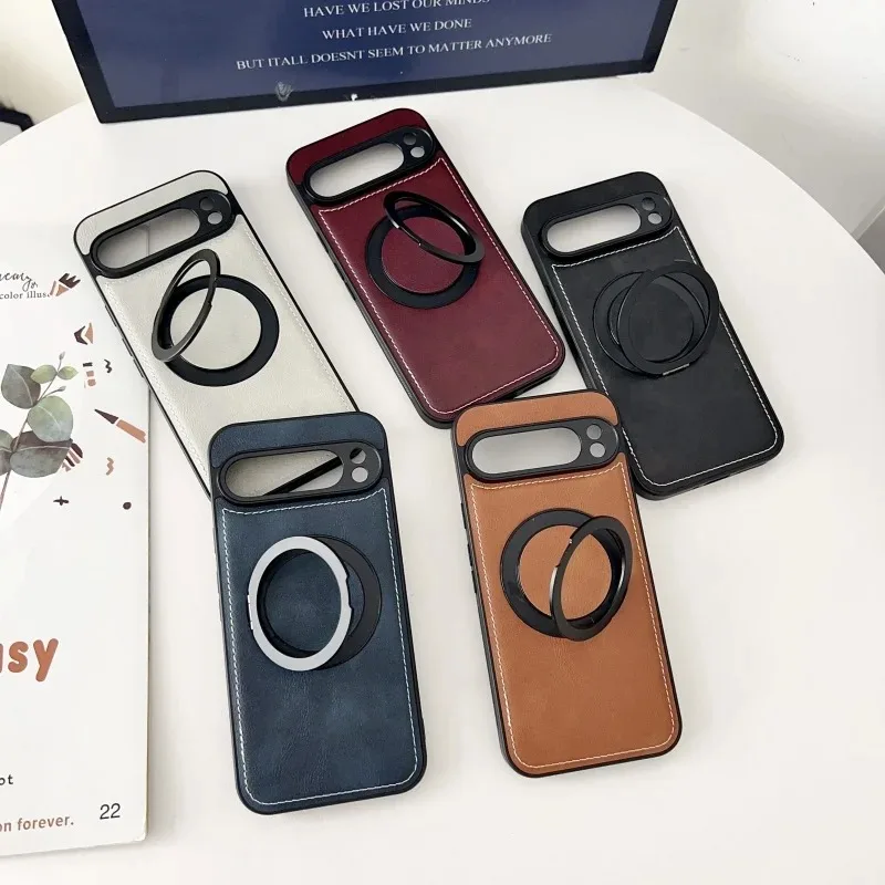 نسيج جلدي مغناطيسي 360 ° حافظة حامل دوارة لهاتف Google Pixel 10 9 8 Pro XL 9A 8A غطاء حماية للشحن اللاسلكي المقاوم للصدمات