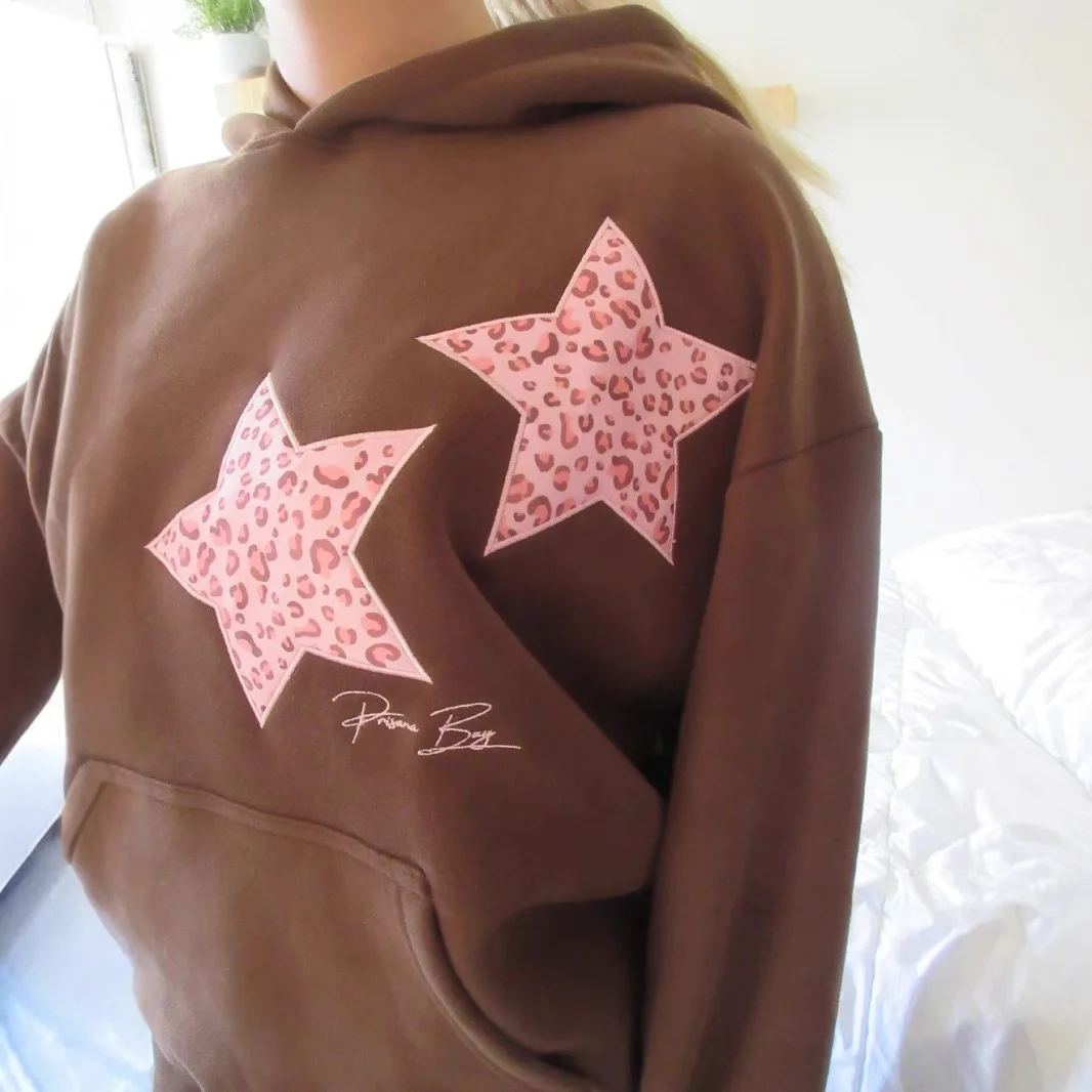 Women New European and American star embroidered hooded versatile loose casual pullover 2025 hoodie