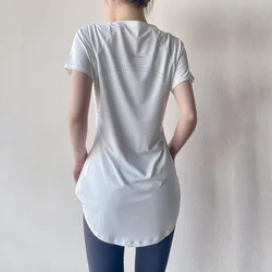 Xlwsbcr-Top deportivo de Yoga para mujer, camisas de manga corta, cubierta de cadera, camisa de gimnasio, Fitness, entrenamiento, ropa de Pilates, Tops ajustados, blusa de secado rápido