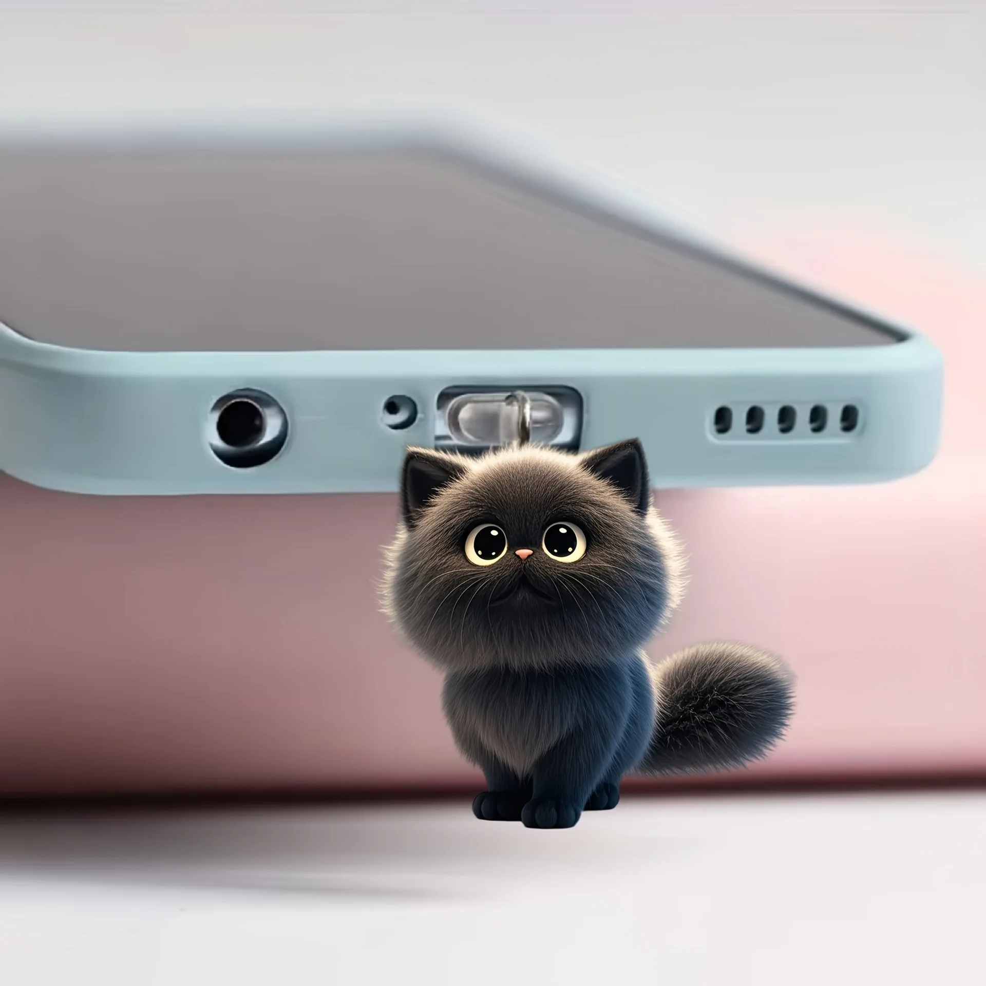 Steker Debu Kucing Hitam Lucu Akrilik Datar 2D untuk Konektor Lightning iPhone dan Liontin Steker Debu Ponsel Konektor Oval Tipe c