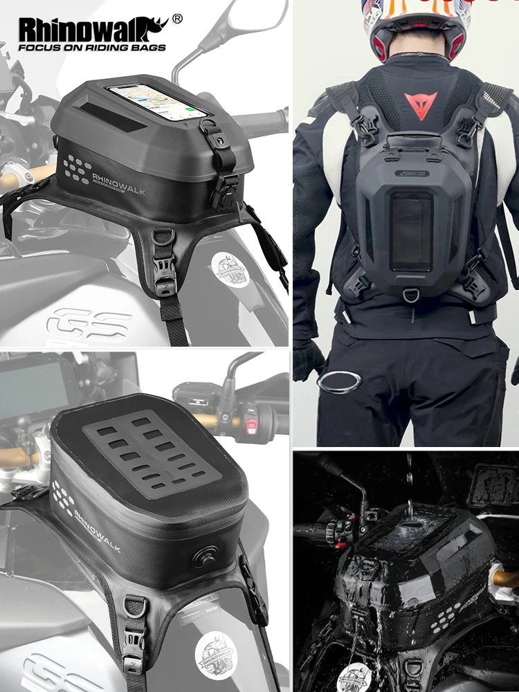 Rhinowalk Motorcycle Tank Bag 5.6L Waterproof Hard Shell  Touchscreen Phone Pocket Backpack for ADV Travel Camera Drone Storage
