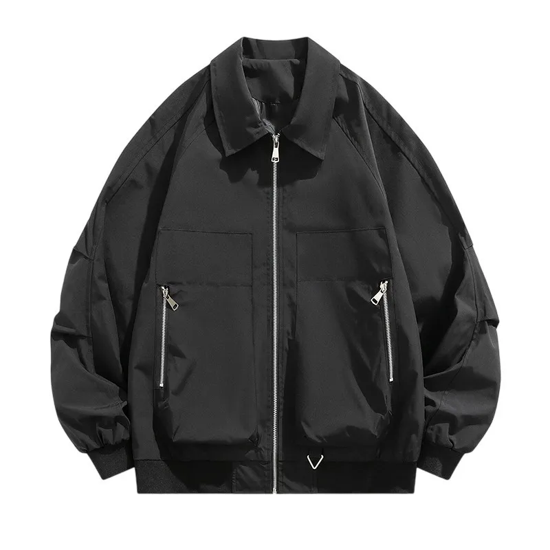 Man Pilot Jacket spring Autumn New Turn Down Collar Pocket Male Cargo Coat Simple Solid Color Business Casual Men Outerwear