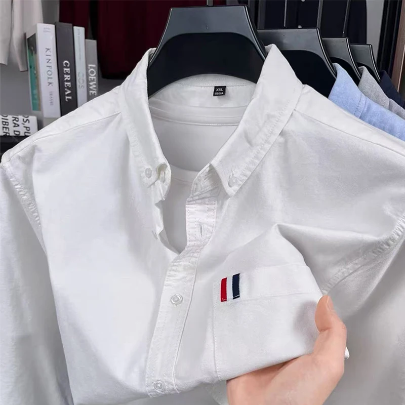 Good Quality Washed 100%Cotton Oxford Men's Long Sleeved Shirt Pocket Lapel Shirts Male Brand Clothing Slim Coat Autumn Winter