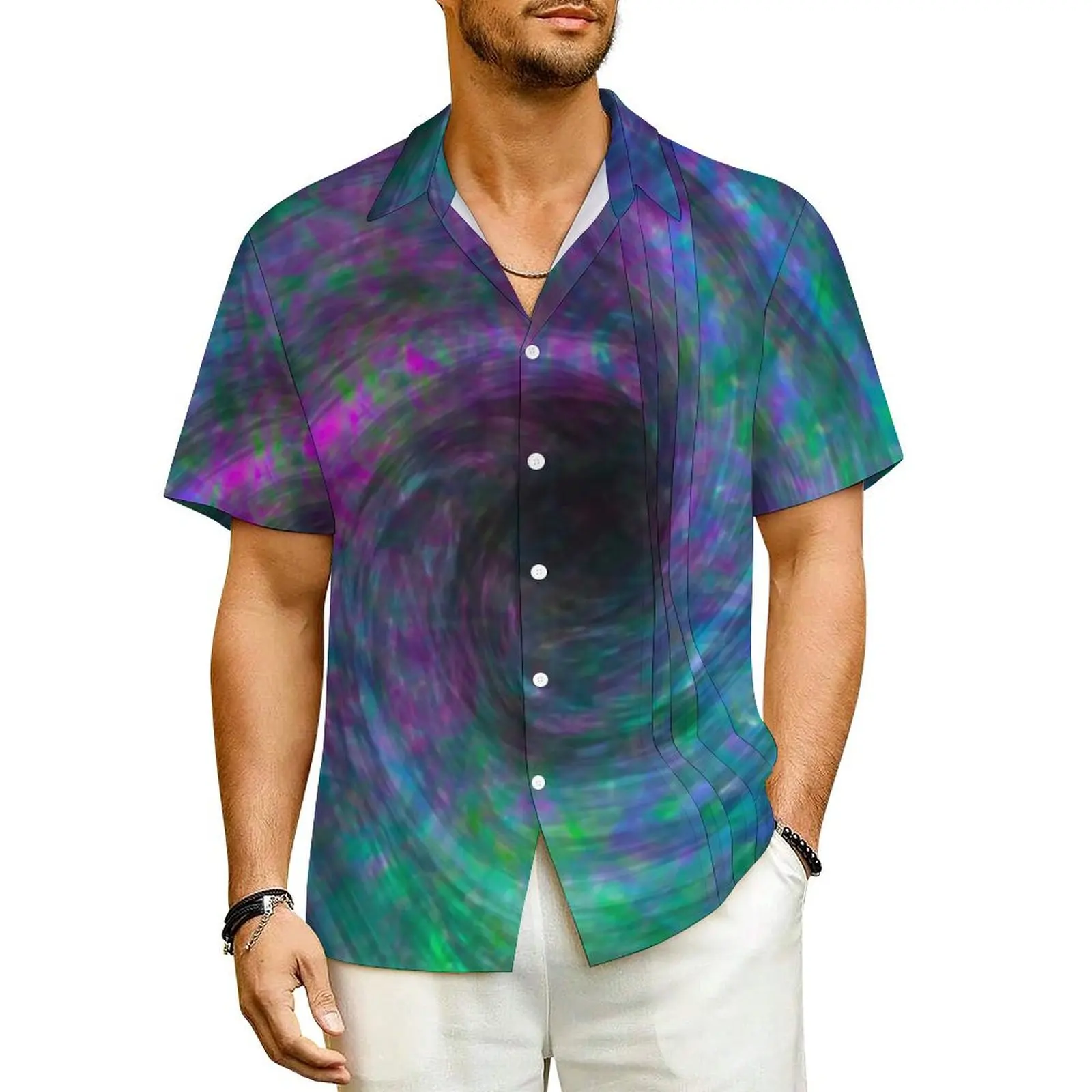 

Hawaii Shirt Beach Vortex Tie Dye Blouses Abstract Art Retro Casual Shirts Man Short-Sleeved Harajuku Oversized Clothing