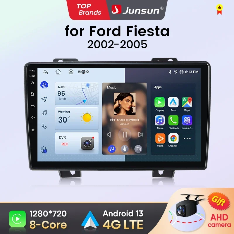 Junsun – caméra 360, Android 13, CarPlay sans fil, pour Ford Fiesta 2002 – 2005, systèmes intelligents pour voiture, FM RDS, GPS, 2din, Bluetooth HD