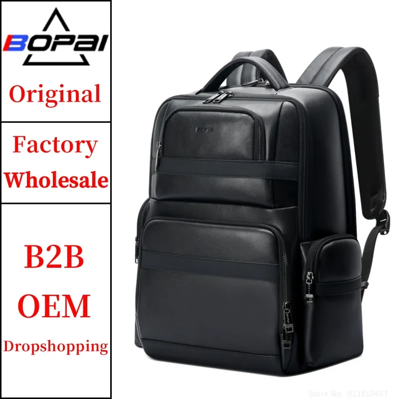 BOAPI Wholesale Bopaicowhide Custom Large Luxury Men Usb Charging Business 15.6 Inch Travel Genuine Leather Laptop Backpack