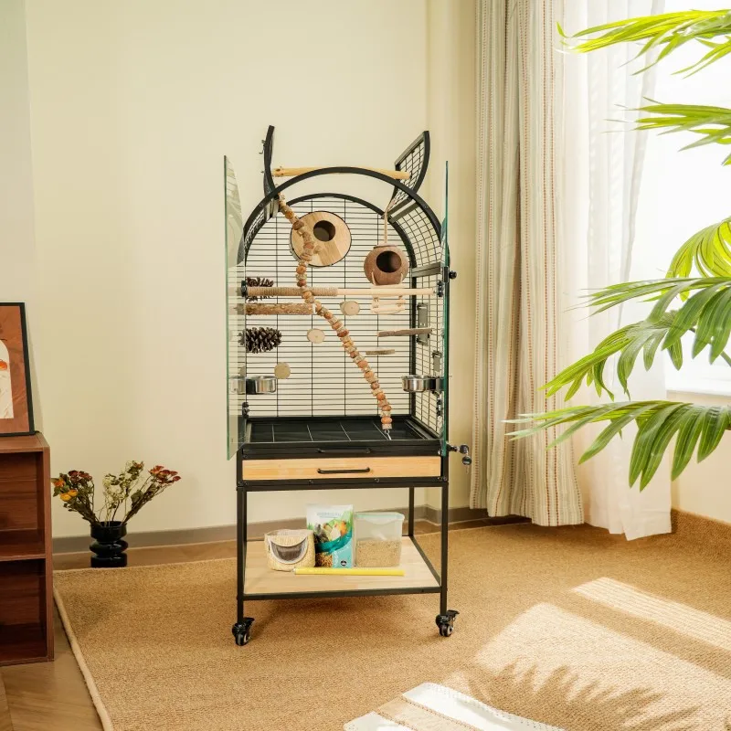 High Quality High Value Solid Wood Large Villa Transparent Glass Birdcage