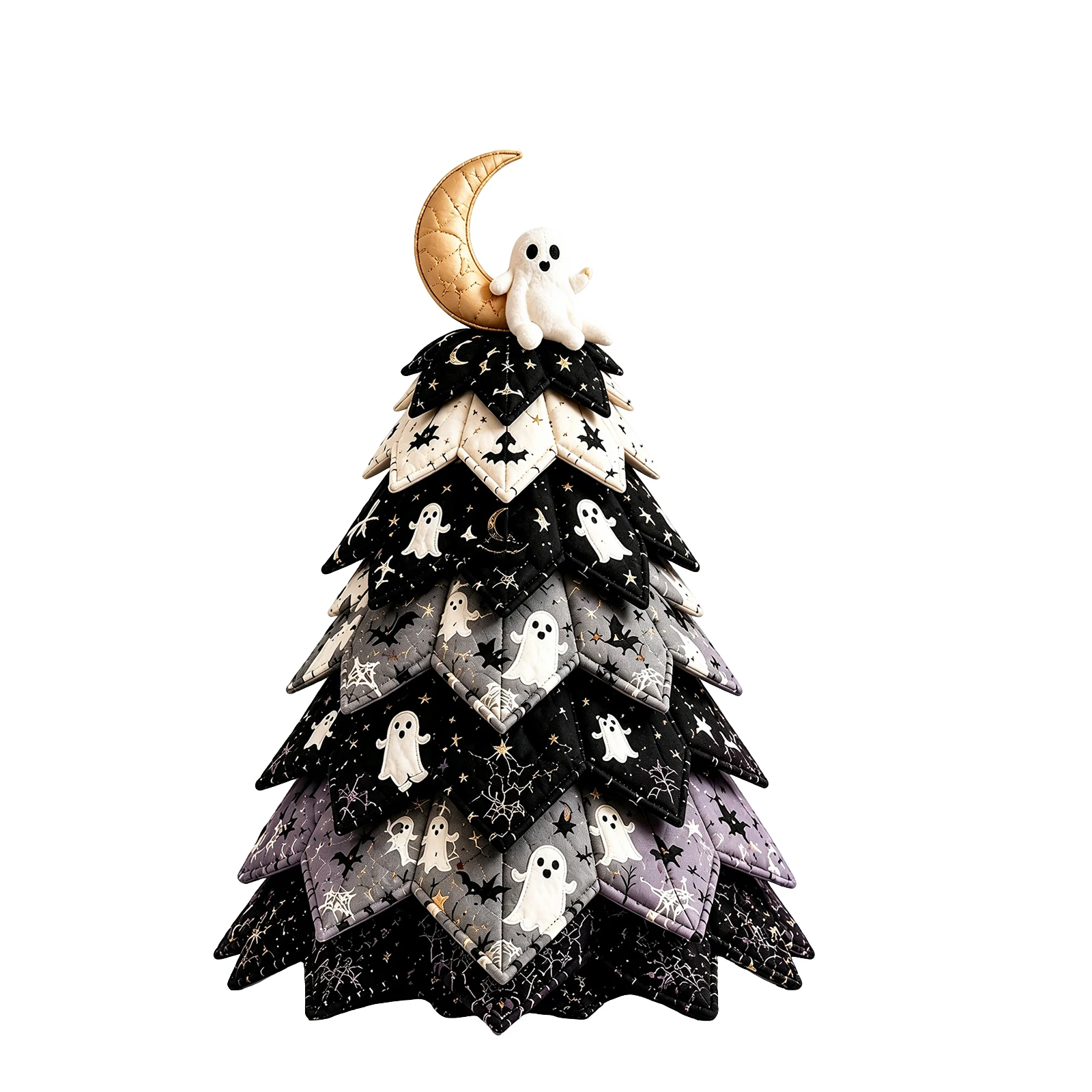 DIY Halloween Quilted Fabric Tree Sewing Kit, Ghost And Moon Pattern, Hand Sew 3D Tree Ornament, Halloween Party Tabletop Scene Decoration Craft Set
