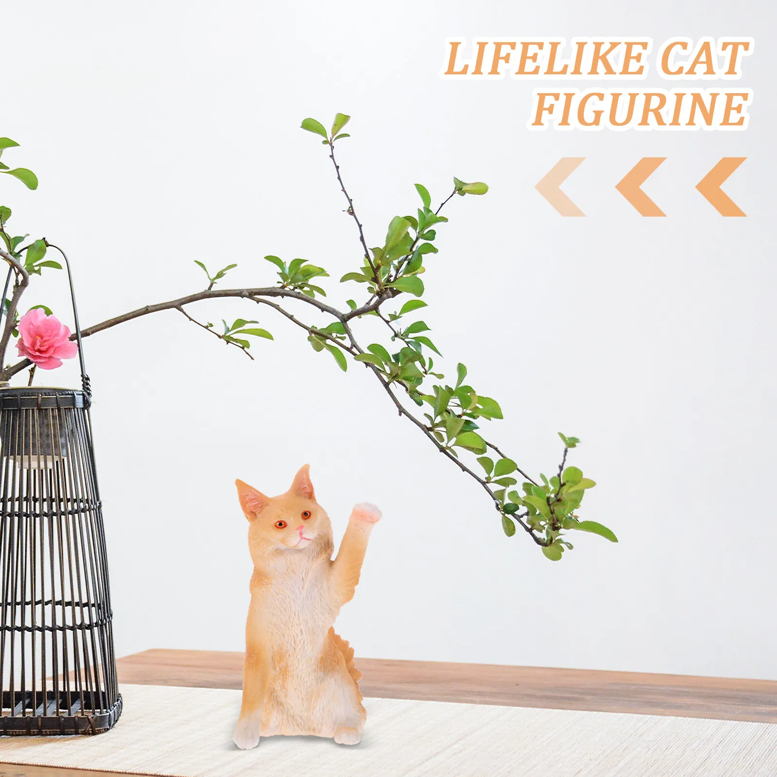 Cat Statue Realistic Lifelike Small Desktop Garden Ornament Decorative Adorable Kitten Figure for Bedroom Tabletop