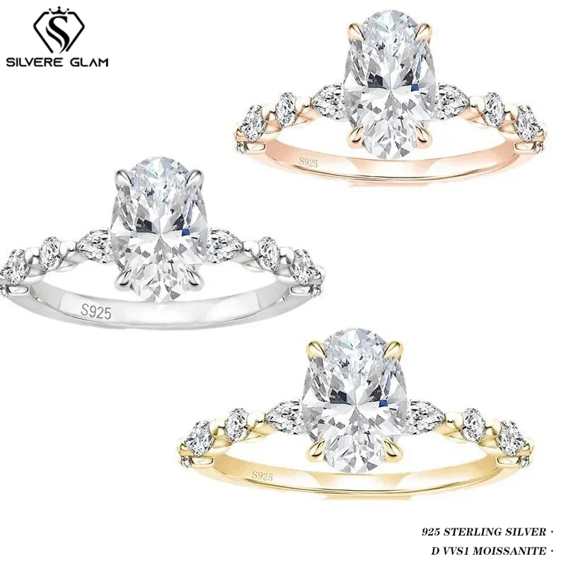 Bagues de fiançailles TY 3ct en moissanite taille ovale pour femme, en argent sterling S925 plaqué or blanc 18 carats, bague de promesse pour elle, cadeau