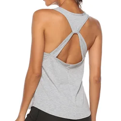 Camicia da Yoga camicia da palestra da donna camicie sportive ad asciugatura rapida Cross Back Gym Top camicia da Fitness da donna senza maniche Top sportivo gilet da Yoga 2024