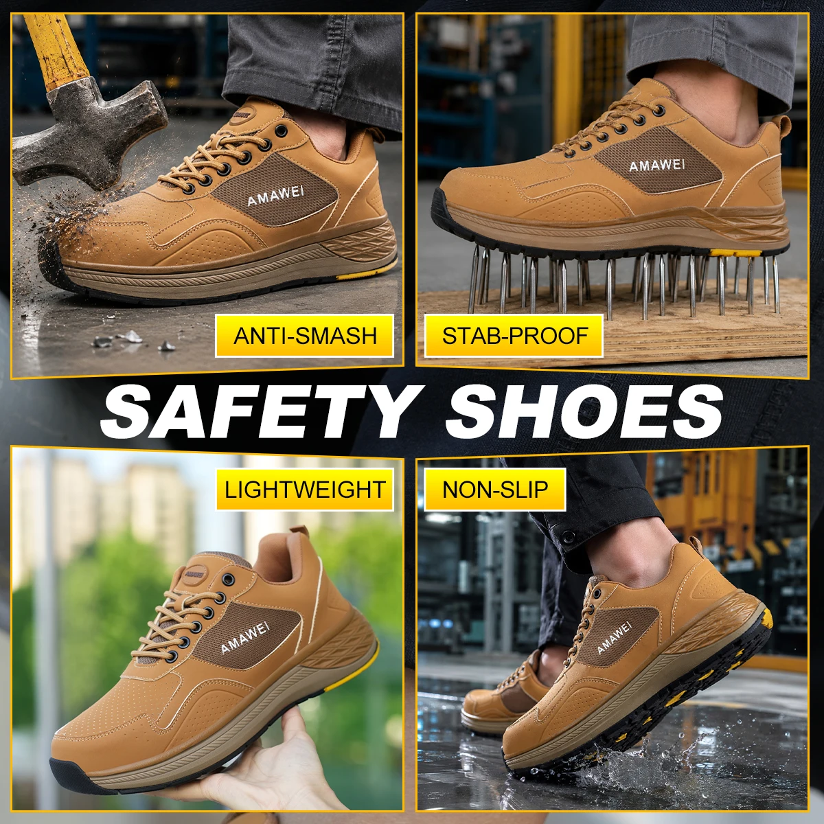 Non Slip Steel Toe Safety Shoe - Leather Work Fabric ulasan dan harga