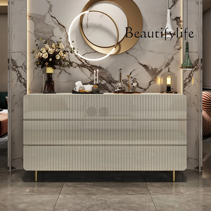 

Light luxury solid wood modern simple bedroom paint bed end cream wind living room decoration dining side cabinet fashion