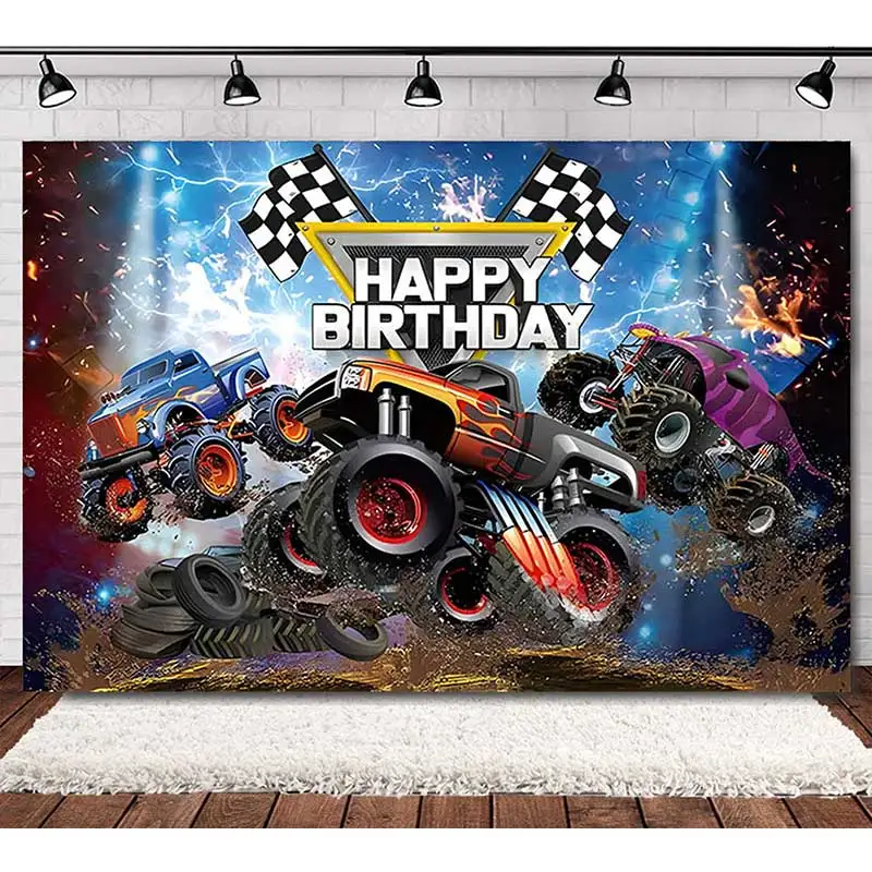 Blaze Monster Background Car Backdrop Baby Shower Racing Birthday Party Supplies Boy Room Decor Kid Gift Banner Tablecloth