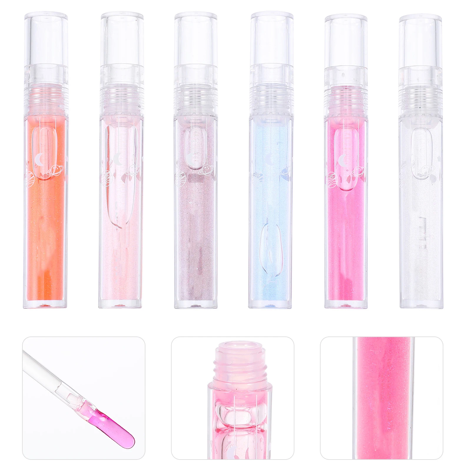 

6pcs Lip Gloss Glitter Long Lasting Moisturizing Plastic Makeup Beautiful Colors Shimmer Bright Natural Look