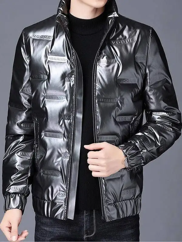 반짝이는 표면 경량 두꺼운 짧은 면 재킷 남성용 스탠드 칼라 겨울 아우터 패셔너블한 한국 스타일 코트