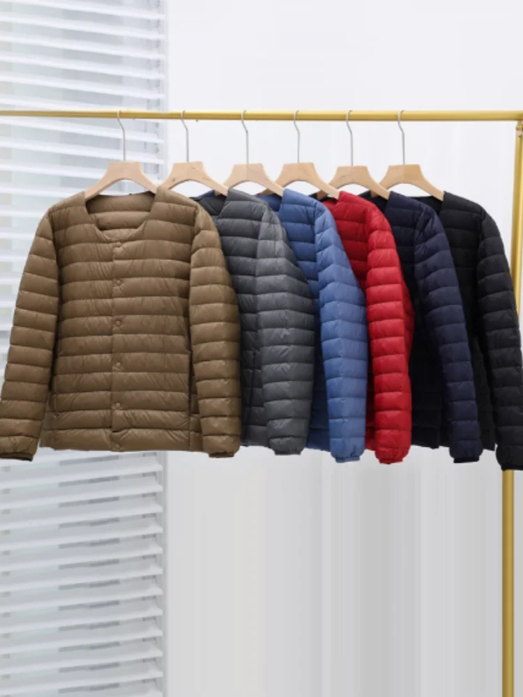 

Осенне-зимняя мужская новая куртка на белом утином пуху 2025 года, корейская повседневная теплая куртка с круглым вырезом и переменным v-образным вырезом для мужчин