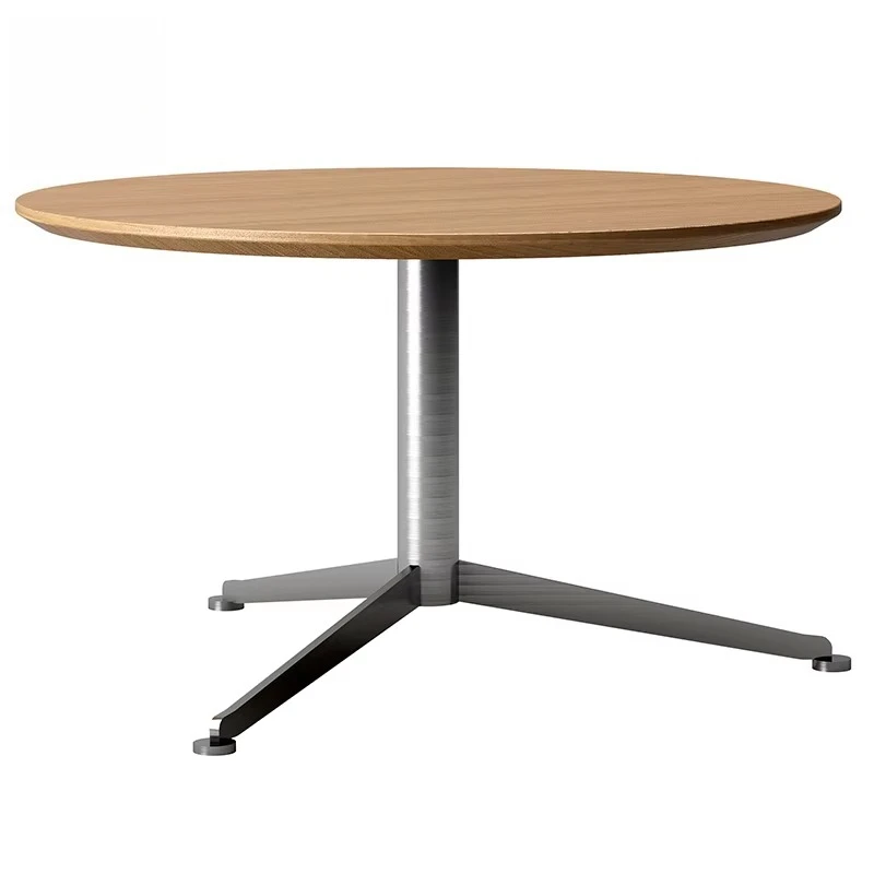 

Round wooden conference table with stainless steel legs, modern design, versatile, durable and easy to move
