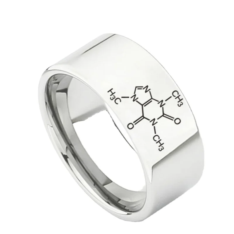 Fashion Gothic Laser customization Caffeine Molecule Chemistry Structure Chemical Formula Stainless Steel Ring Science Jewelry