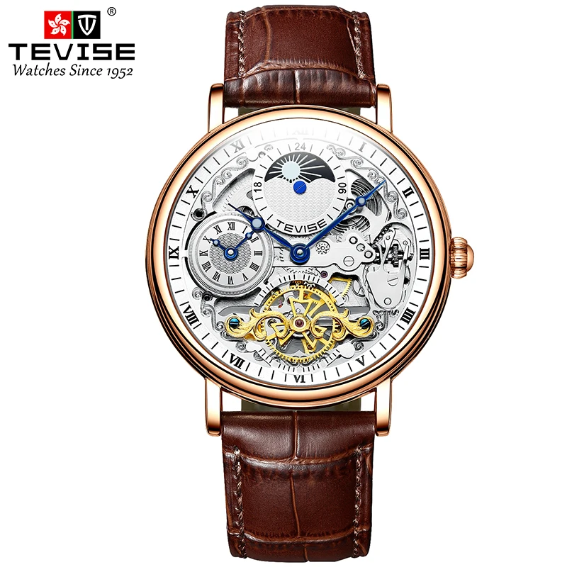 TEVISE Automatic Mechanical For Men Waterproof Luxurious Leather Business&Fashion Style Stainless Steel Classic Wristwatch