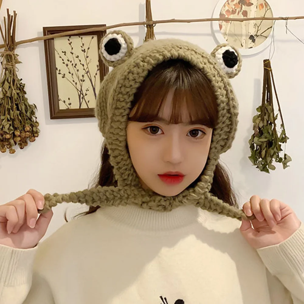 

Warmer Autumn Knitted Cute Crochet Winter Frog Hat Ear Protective Knitted Caps Beanie Hats