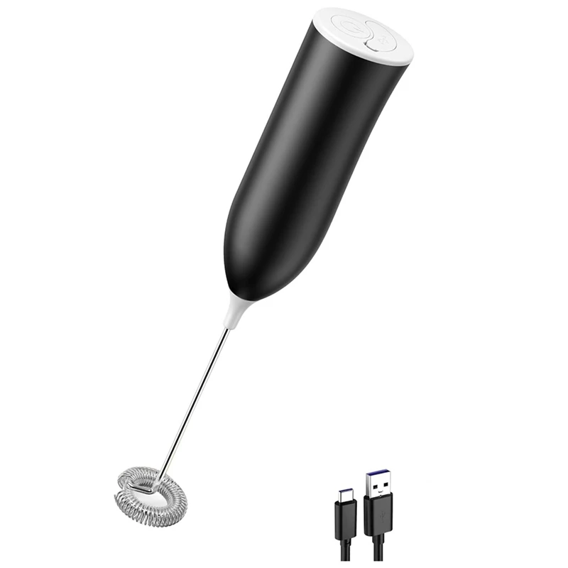 

Milk Frother, USB Rechargeable Electric Milk Frother Stick Manual Handy Milk Frother for Coffee, Latte,Black