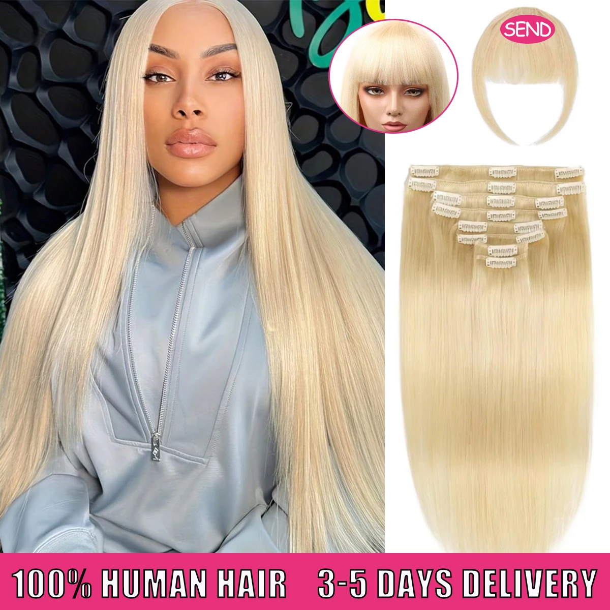 

140 г 16А Накладные волосы на заколке из человеческих волос Бразильские прямые волосы на заколке блондинка 613 Цветные заколки для волос Remy 20 22 дюйма для женщин