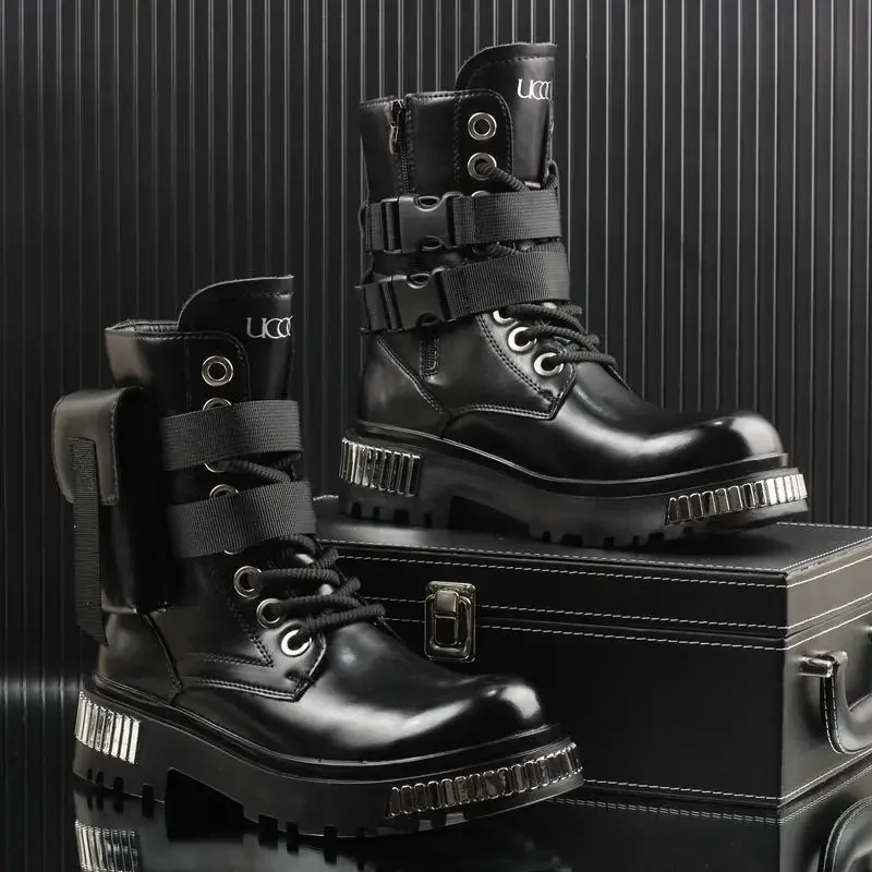 2025 Men's High-top British Medium Motorcycle Thick-soled Platform Leisure Sneakers Chelsea Boots