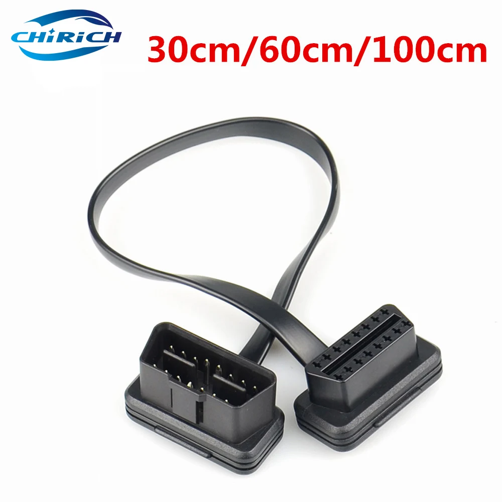 

30/60/100CM Flat+Thin As Noodle 16 Pin Socket OBD OBDII OBD2 16Pin Male To Female Car Scanner Extension Cable Connector