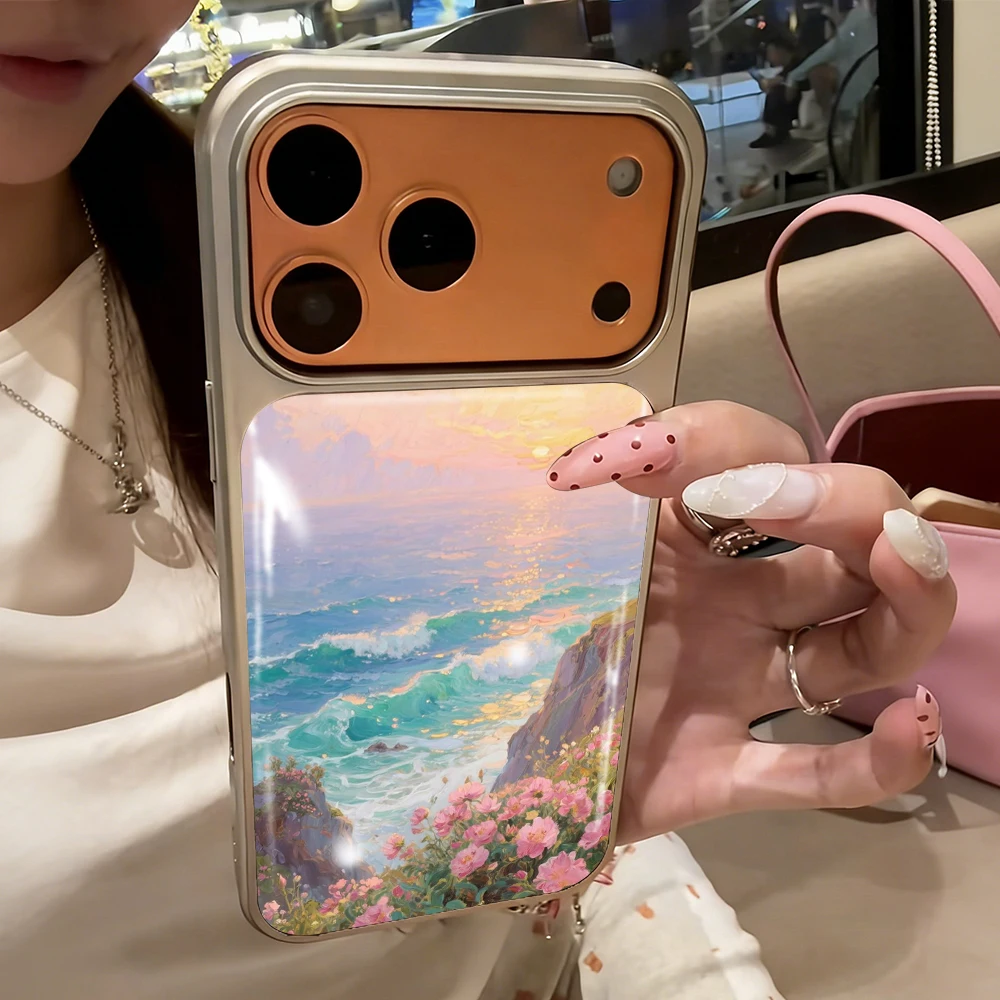 Neue Blumen-Meer-Küsten-Klebstoffhülle für iPhone 15 17 13 Pro Max Phone 11 12 ProMax 14 15 16 Plus Hüllen Stoßfeste Luxus-Coque – Detail 2