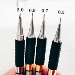 0.5 0.7 0.9 2.0 Art Metal Automatic Pencil Non-Slip Cover Stainless Steel Mechanical Pencil Writing Black Lead 12 Color Refill