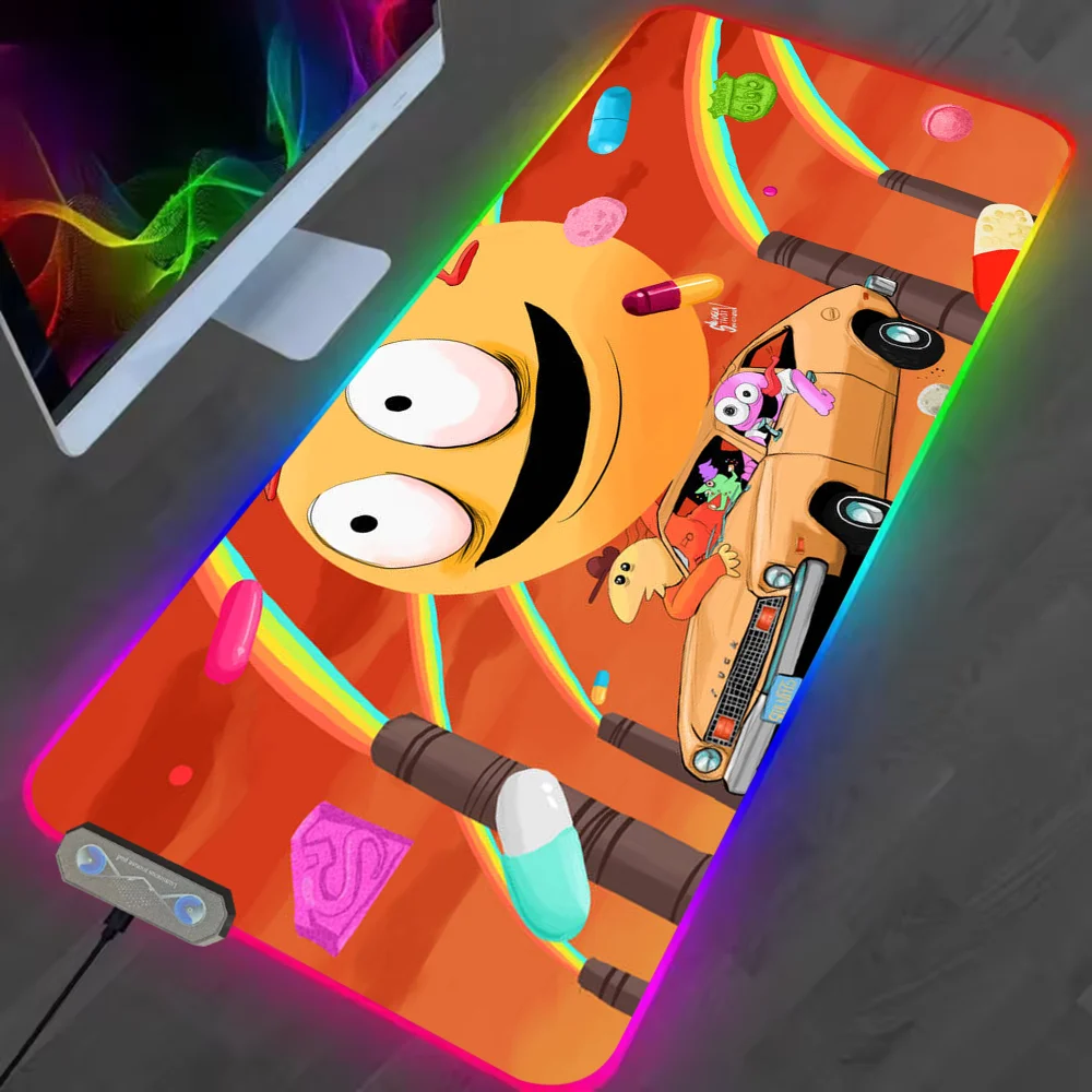 Cartoon S-Smiling Friends Mouse Pad RGB LED Light Non-Slip Rubber Base Waterproof Office PC Home Best Price Desk-Mat USB Large