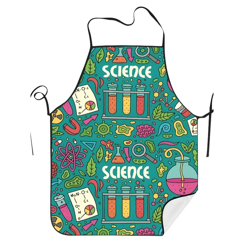 Science Lover Kitchen Apron - Colorful Chemistry Lab Graphic Linen Bib for Men Women Cooking Baking Teacher Gift Decor