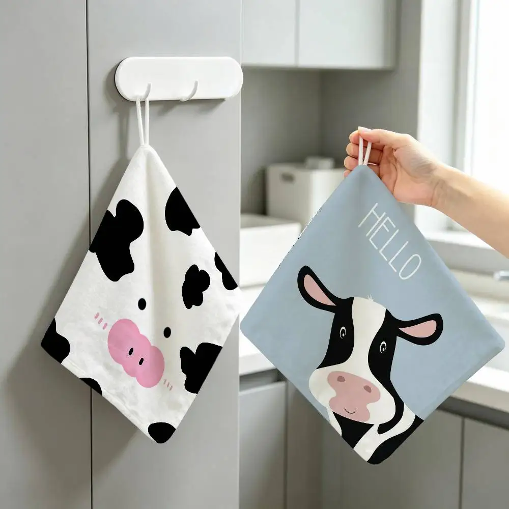 Cows-face cartoon prints Hanging Style Hand Wiping Towel Polyester Cotton Anti-fade For Indoor Kitchen Living Room
