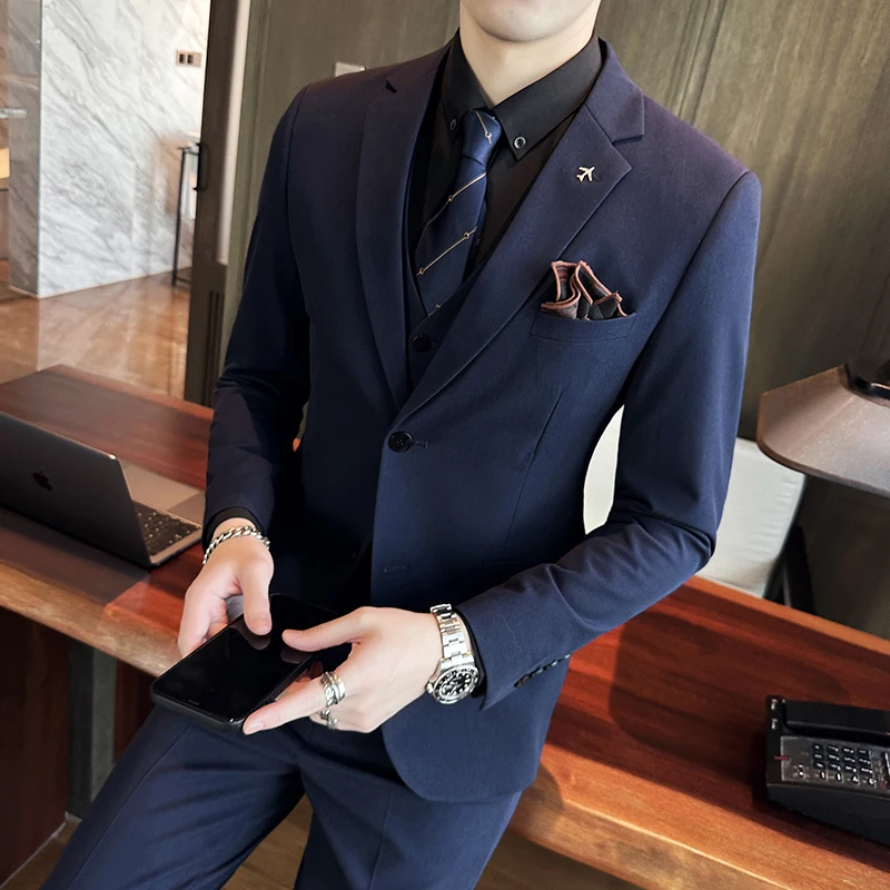 

2025 High-quality, fashionable and stylish Spring and Autumn Men's suit solid color business formal two-button men's suit