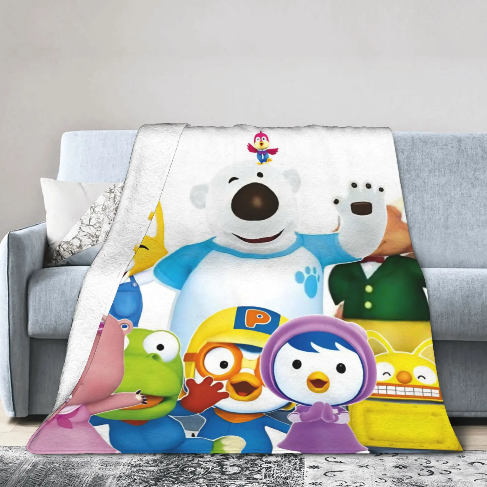 Pororos Cartoon Blanket Flannel Throw Blanket Bedding Couch Printed Lightweight Bedsprea,