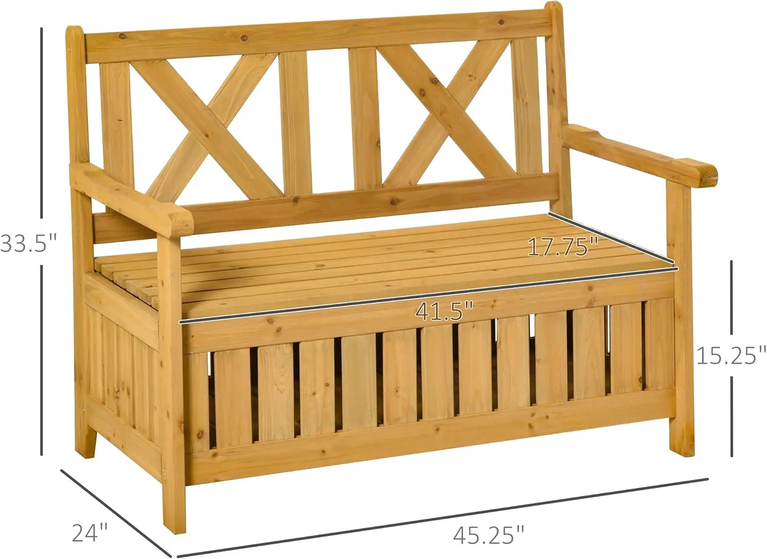 

Outsunny Patio Wooden Bench with Storage Box, 29 Gallon Outdoor Storage Bench, Large Entryway Deck Box W/Unique X-Shape Back