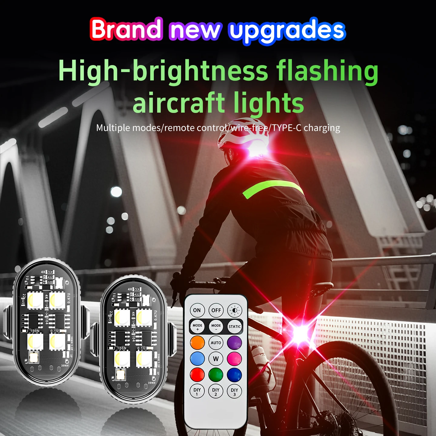 

1/2/4/6PCS LED Strobe Light Motorcycle LED Flash Warning Light RGB Car Decoration Atmosphere Lamp With Remote Control Motor Car