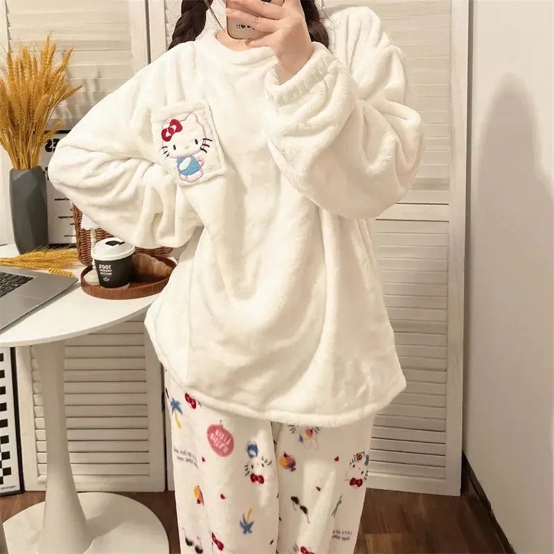 

Cinnamoroll Kuromi Anime Sanrio Ins Kawaii Fashion Warm Hooded Pants Pyjamas Cute Fleece Thickened Home Wear Clothing Gifts