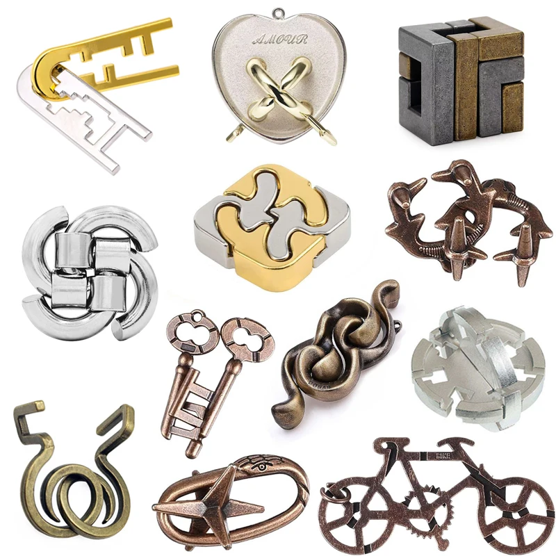 3PCS Set Disentanglement Metal Puzzle Brain Teaser IQ Test Toys Educational Mind Games Kids Adults Very Difficult Problems