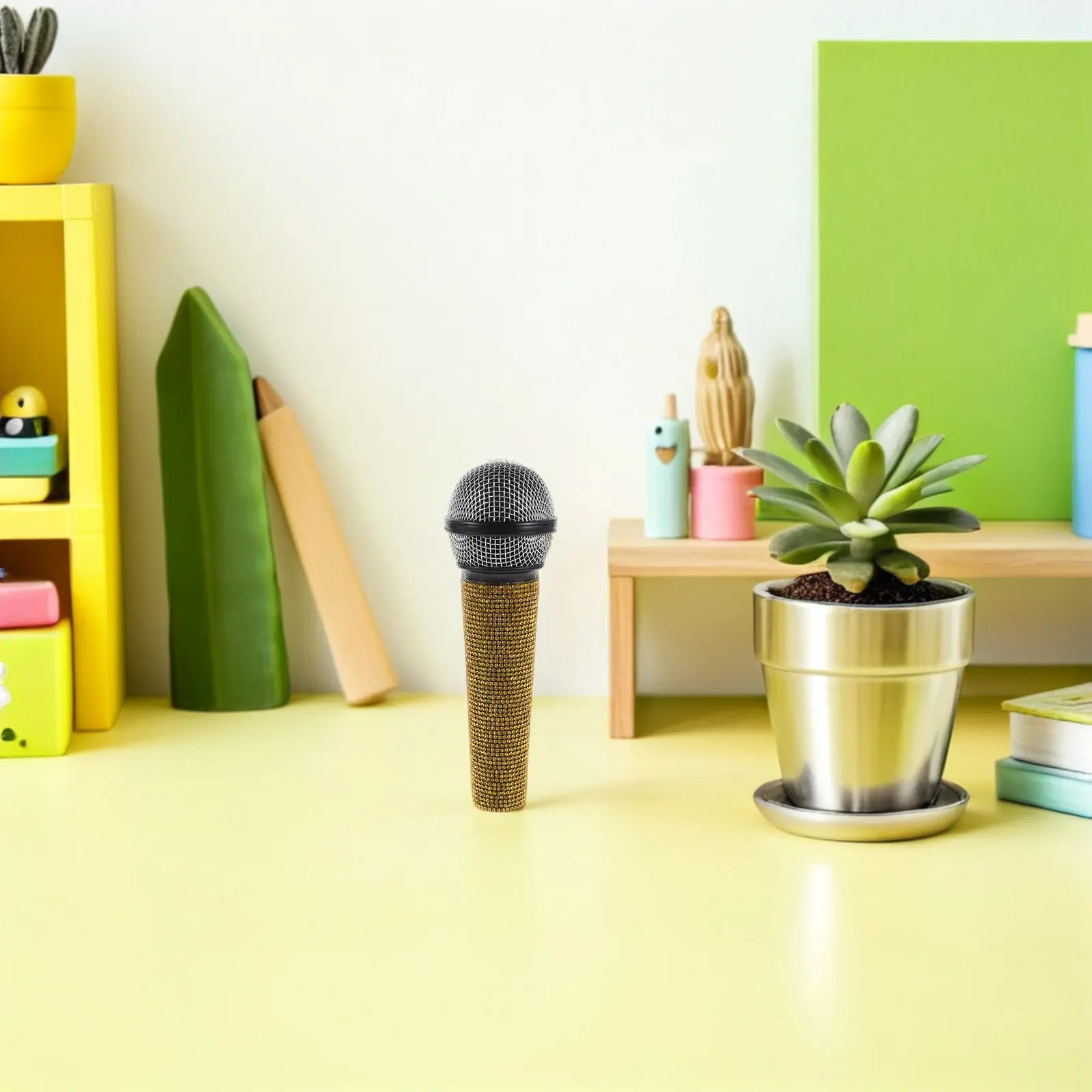 

Rhinestone Microphone for Kids Pretend Play Plastic Lightweight Mini Stage Performance Sparkly Mic Prop Party Favor Performance