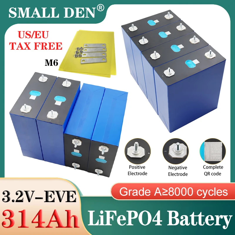 1-32PCS New 3.2V 314K 314Ah LiFePO4 Battery EVE-Grade A DIY 12V 24V 48V E-boat RV Golf cart Inverter Solar storage Wind energy