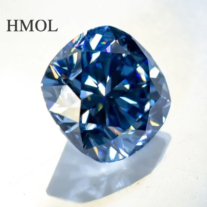 HMOL Moissanite Cushion Shape Brilliant Cut Vivid Blue Color VVS1 Clarity GRA Certificate Factory Wholesale Price Chic Gemstone