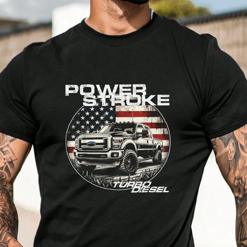 

Power Stroke Truck Design Motorcycle T-Shirt Men Hip Hop Streetwear Unisex Casual Short Sleeve Tops